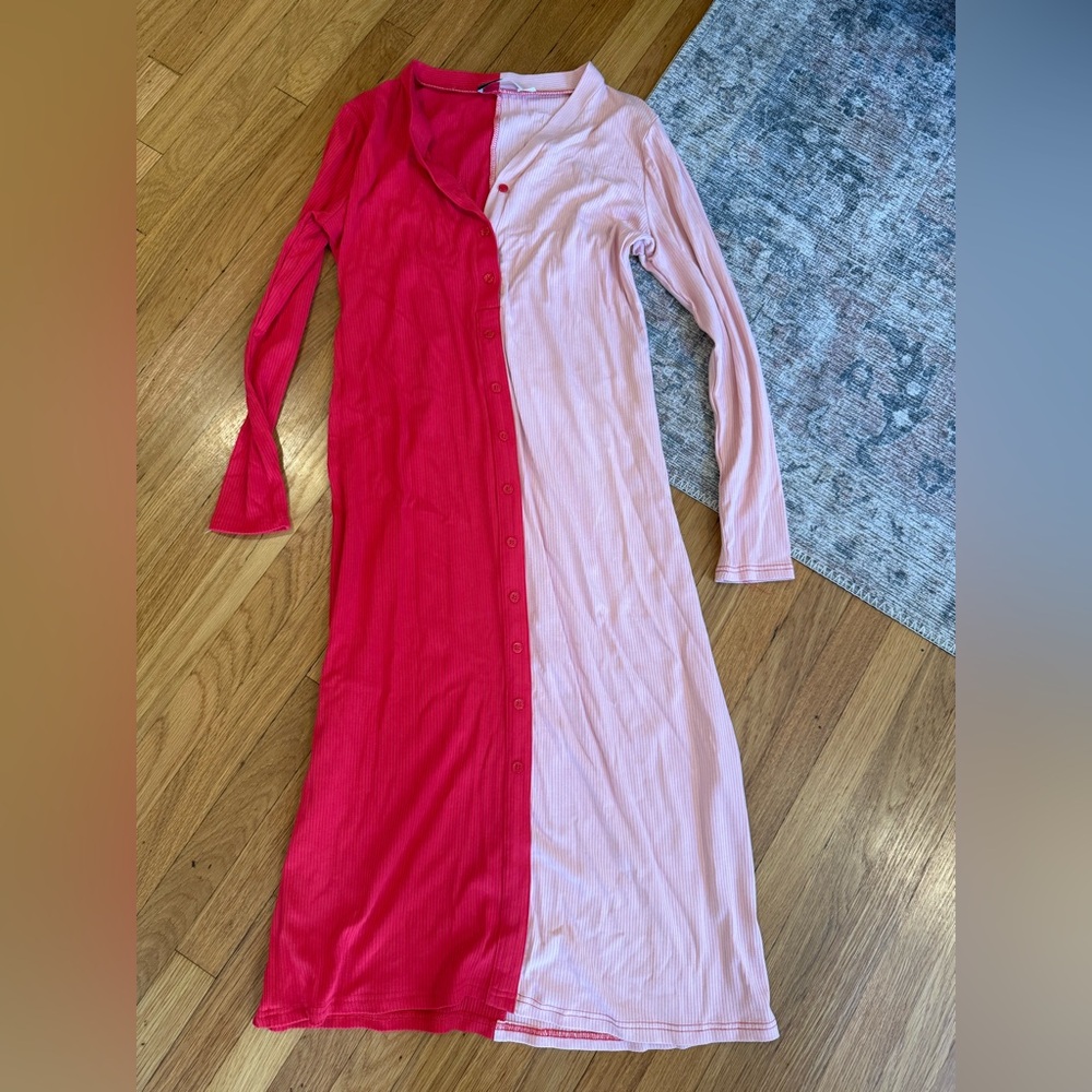 Elegant Red and Pink Long Sleeve Dress
